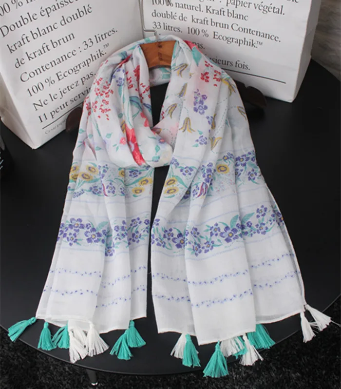 

2018 Newest Floral PatternTassel Scarves And Shawls Flower Print Tassel Muslim Muffler Wrap Scarf Hijab Free Shipping