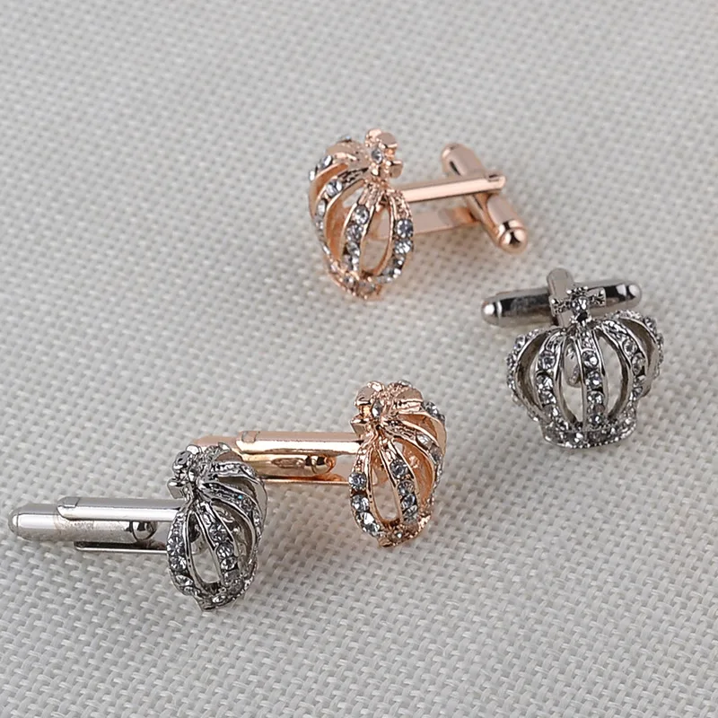 Shiny Rhinestones Imperial Crown Cufflinks for Women Men Wedding Party Jewelry Gifts Fashion Cuff Links Wholesale Dropshipping