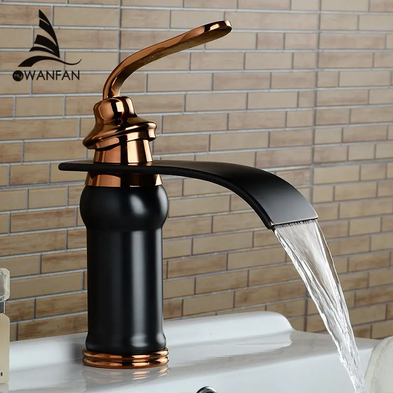 Basin Faucet Solid Brass Chrome Waterfall Bathroom Sink Mixer Big Square Spout Tap Torneira Banheiro WF-9273