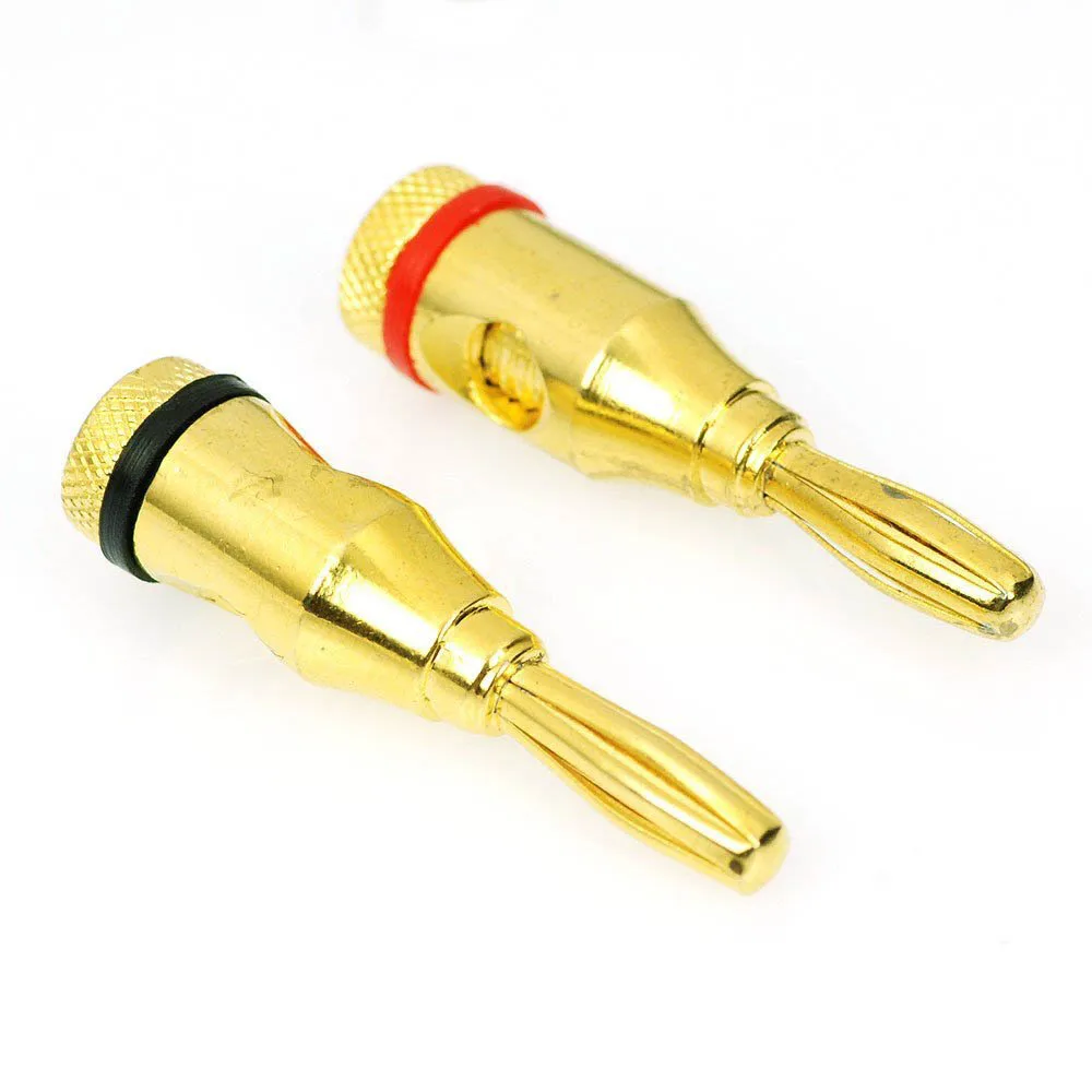 10pcs/5 pairs High-Quality Gold Plated Musical Amplifier Speaker Cable Wire Pin Banana Plug Connector w/ Color Coded, Open Screw