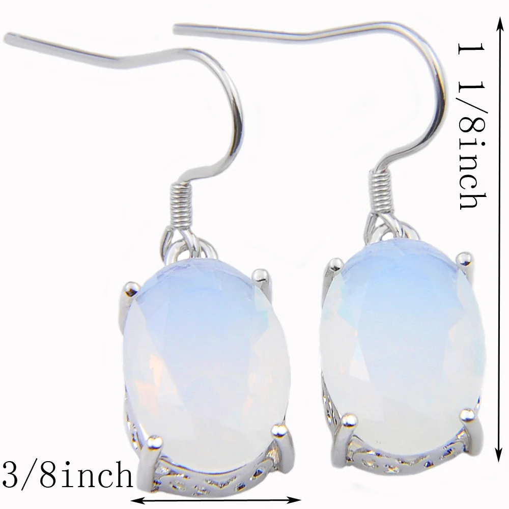 Luckyshine Vintage Jewelry White Moonstone Earrings 10*14 mm Oval For Women Charms Drop Hook Earrings Friend Family Gift