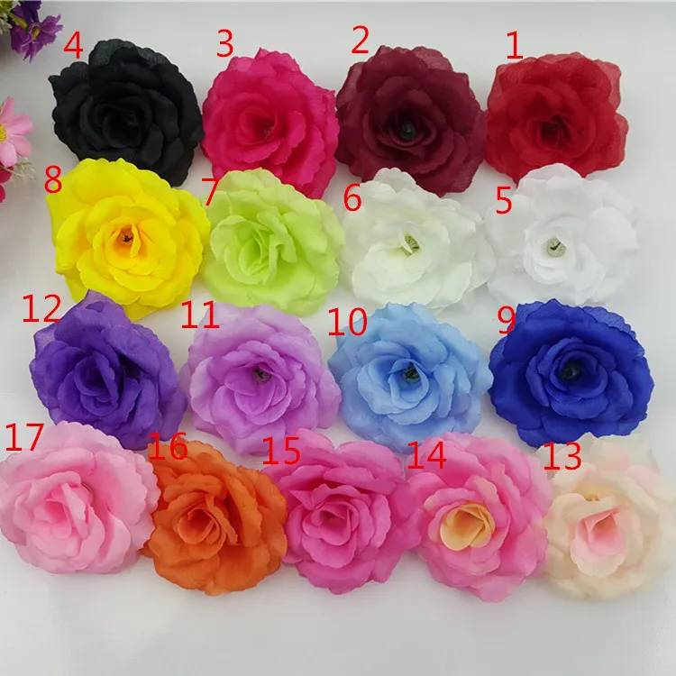 Can Mix Color 10PCS/Lot 8CM Yellow Artificial Rose Silk Flower Heads DIY Wedding Home Decoration Festive Party Supplies 17colors