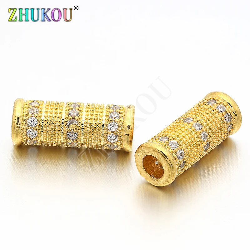 6*16mm Brass Cubic Zirconia Crystal Spacer Beads DIY Jewelry Bracelet Necklace Making, Model: VZ53