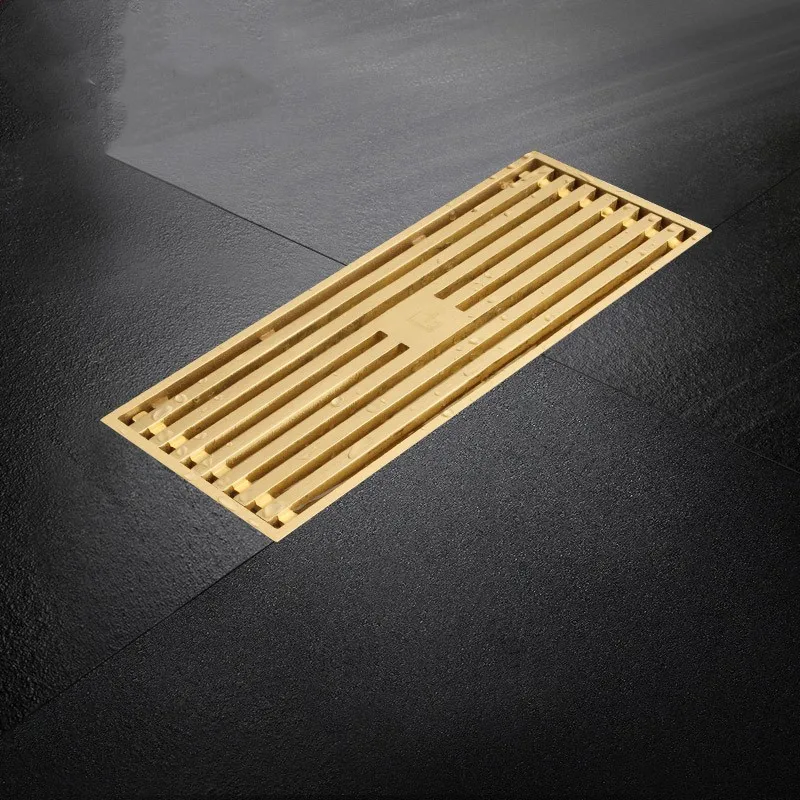 High quality Gold Pure copper brass 200*82mm bathroom Linear Shower Drain Floor Strainer drainer