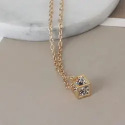 Fashionable Love Cube Three-dimensional Necklace Shiny Charm Rhinestones Small Box Short Clavicle Chain Maxi Necklace & Pendants