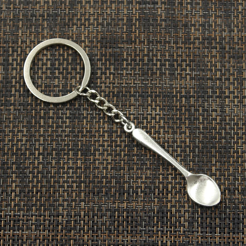 Fashion 30mm Key Ring Metal Key Chain Keychain Jewelry Antique Silver Color Plated Spoon 54x12mm Pendant