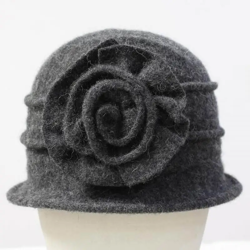women dome fedora 100% wool hat mom hats for autumn and winter solid floral warm floppy hat Vintage Retro Bowler Fedoras Caps