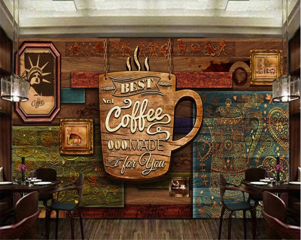 beibehang papel de parede wallpaper Super high definition hand-painted, advanced retro cafe, background wall decoration