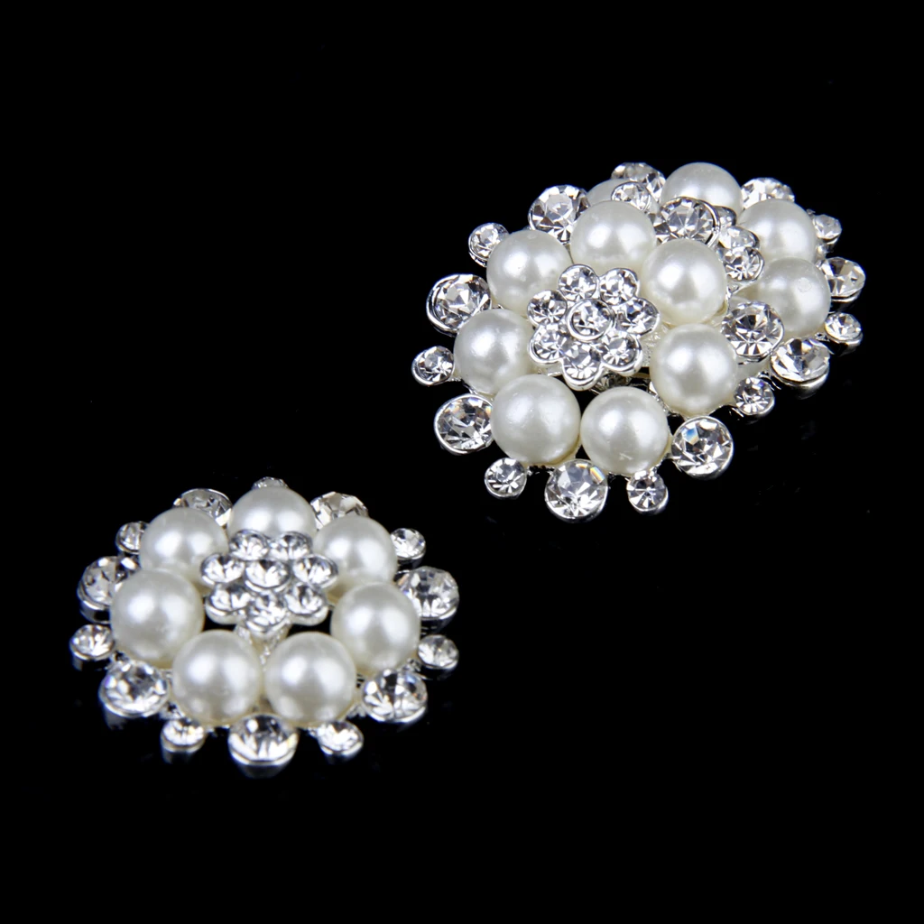 5pcs 30mm Crystal Rhinestone Buttons Pearl Flower Embellishments Buttons Flatback DIY Buckles for Wedding Jewelry Shoes Decor