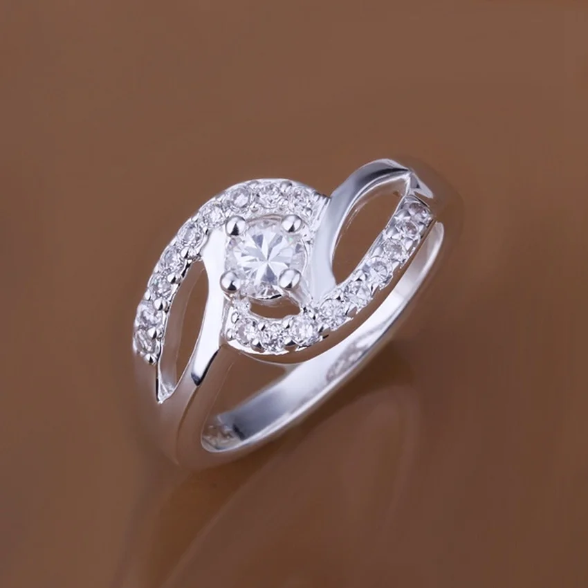 cute  women lady wedding Silver color beautiful valentine gift Ring Jewelry crystal stone gorgeous design Free shipping R142