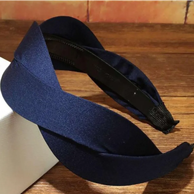 Navy Blue Twisted Headband Hairband for Women Headwear Fabric Wide Plain Hairband Headband Girls Hair Ornament Satin Headband