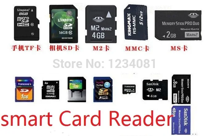 Hot Verkoop 4in1 USB 2.0 High Speed Multifunctionele All IN 1 MS M2 SDHC TF MMC Micro SD u-Flash Memory Card Reader Adapter