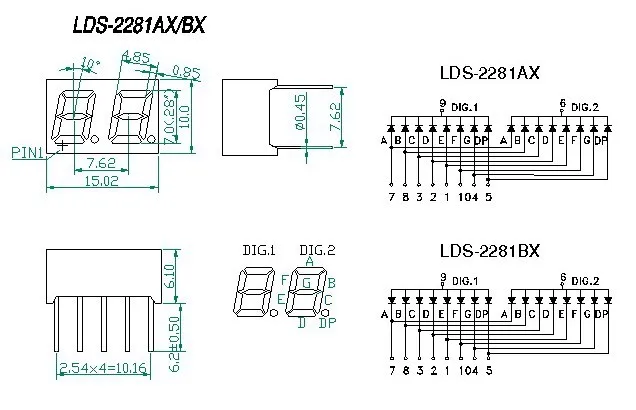 Frete grátis (10 segmentos) atacado 0.28 "polegadas 2 dígitos 7 sete luz vermelha led digital, ânodo comum