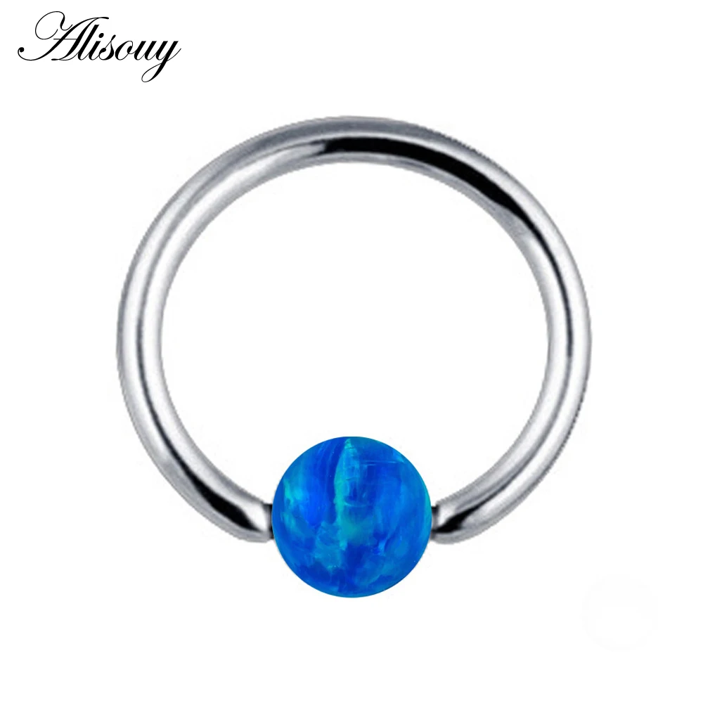 Alisouy 16G Titanium Nose Rings Captive Bead Rings Opal Stone Piercing Nose CBR Ear Cartilage Rings For Sexy Girls Body Jewelry