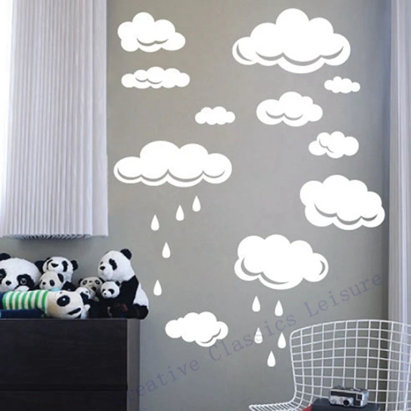 Rain Drops Clouds Vinyl Wall Decal Stickers For Kids Room Wall Art Decor ,white or sky blue clouds