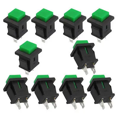 AC 125V/1A Green Square Cap 2 Pin SPST Momentary Push Button Switch 1NO