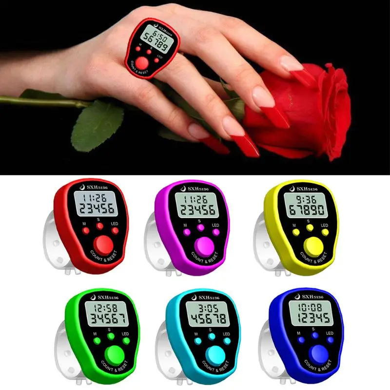 OOTDTY Finger Counter Clock LCD Electronic Digital Tally Counters with Time & Backlight (Random Color)