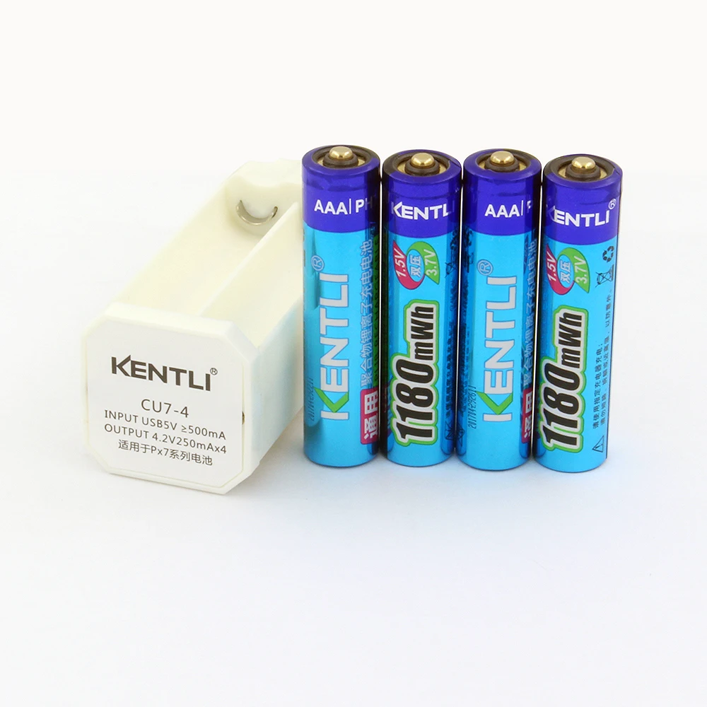 KENTLI 4pcs 1.5v 1180mWh AAA lithium li-ion rechargeable battery +4channels smart lithium charger