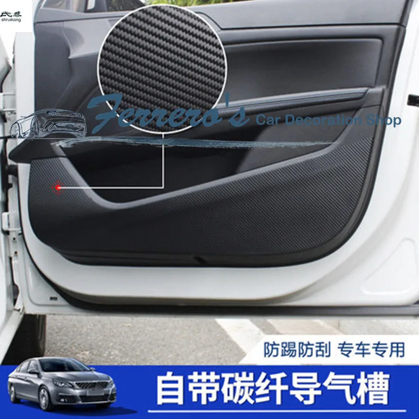 4pcs/Lot Car Accessories Carbon Fiber Car Stickers Door Protection Cover For 2015 2016 2017 Peugeot 308 T9