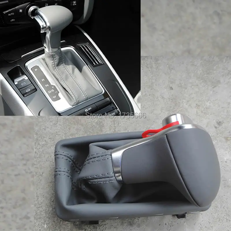 

Grey Leather Chrome Gear Shift Knob & Gaiter Boot Cover Fit For Audi A4 A6 Q7 Q5 2-Door 4-Door