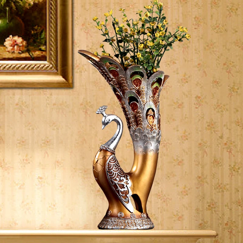 Vases Fashion creative peacock vase decoration,living room arts and crafts desk vase floor 3 color optional