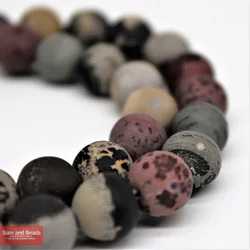 Natural Stone Dull Polish Matte Red Picture Jasperr Beads 15