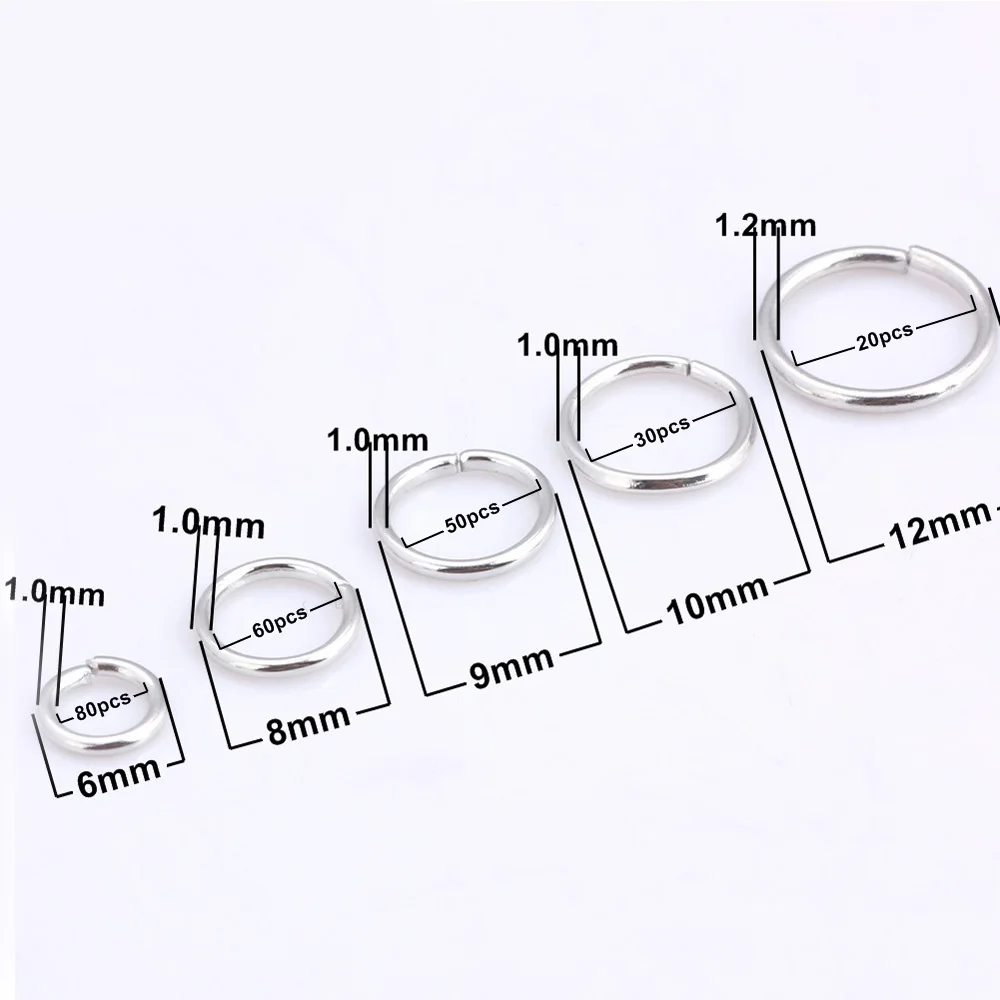 OlingArt 240pcs/lot Dia 1.0MM Rhodium plating Jump Ring 6mm/8mm/9mm/10mm/12mm link loop Mixed size DIY Jewelry making Connector