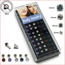 40Pcs Surgical Steel Prong Set Zircon Gem Monroe Labret Lip Ring Ear Earlet Tragus Cartilage Nail Earrings Stud 16g Piercing