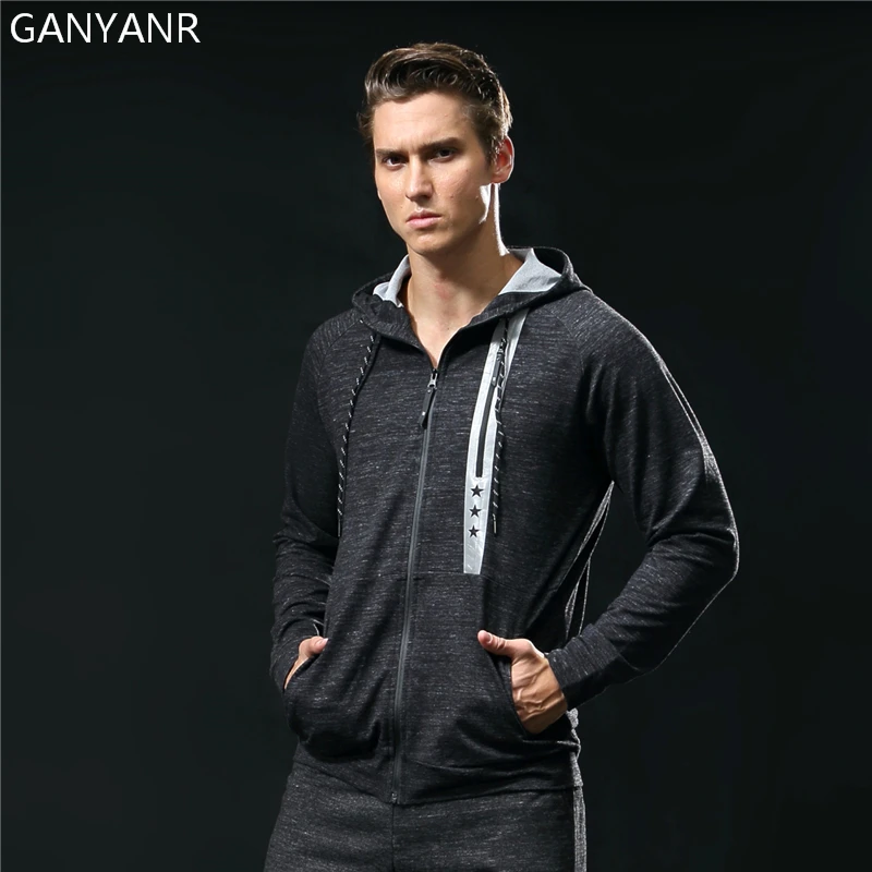 GANYANR Brand Running Jacket Men Sport quick Dry Hoodie Windbreaker Fitness Windproof Sportswear Breathable Winter Outdoor Gym