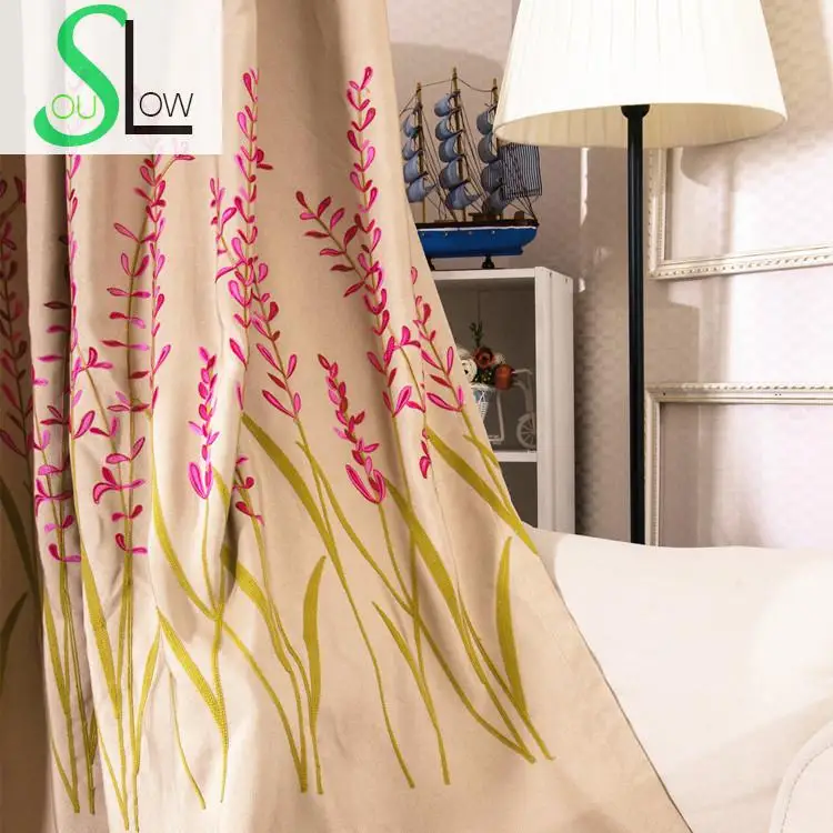 

Slow Soul Yellow Thick Cotton Pastoral Curtains Living Room Bedroom Curtain French Window Embroidered Floral For Kitchen Tulle