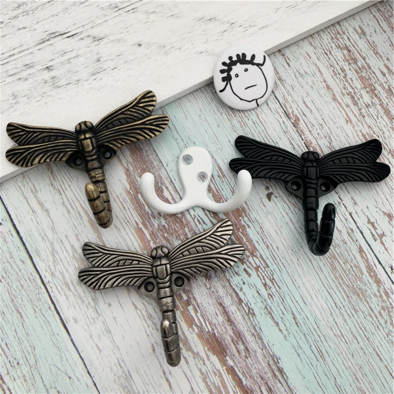 LCH Artistic Creative Dragonfly Shaped Clothes Hook Keys Holder Zinc Alloy Cabinet Pull Matt Silver Ancient Brass Finish