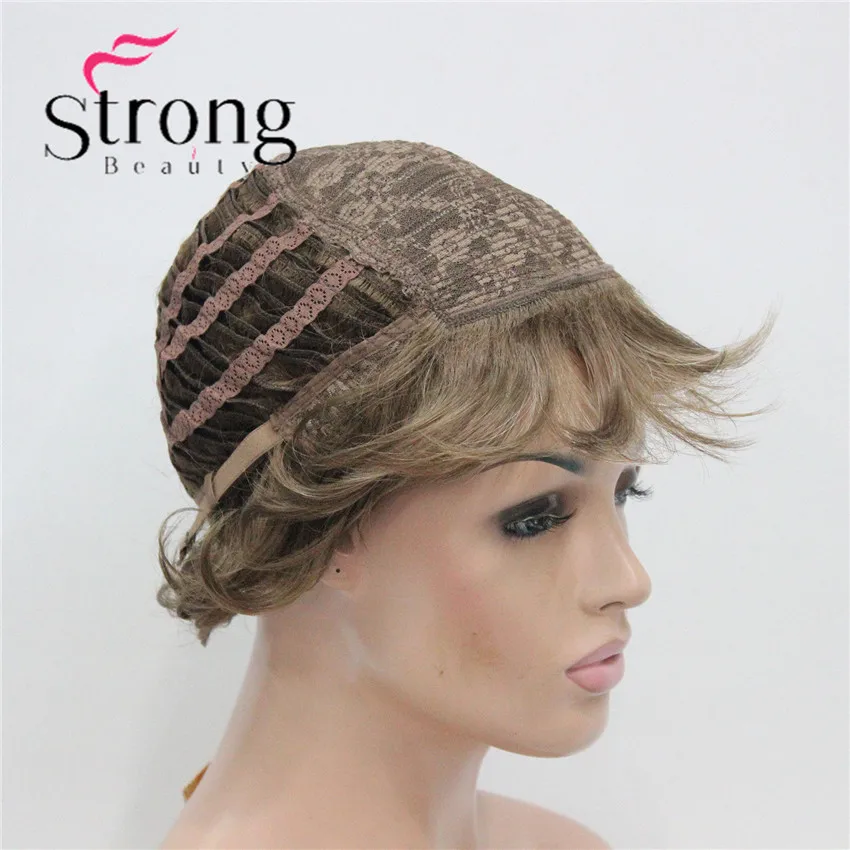 StrongBeauty Short Wig Soft Tousled Curls Brown Highlights Full Synthetic Wigs COLOUR CHOICES