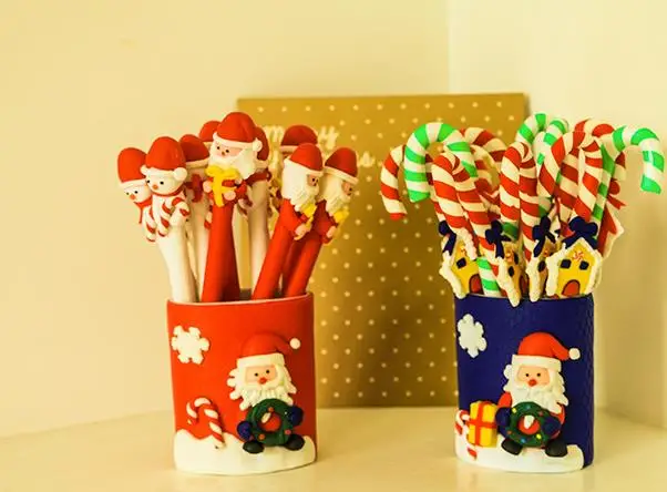 

Candy Cane Pen Christmas party dolls polymer clay ballpoint pen children kids prize festive XMAS birthday back to school favors