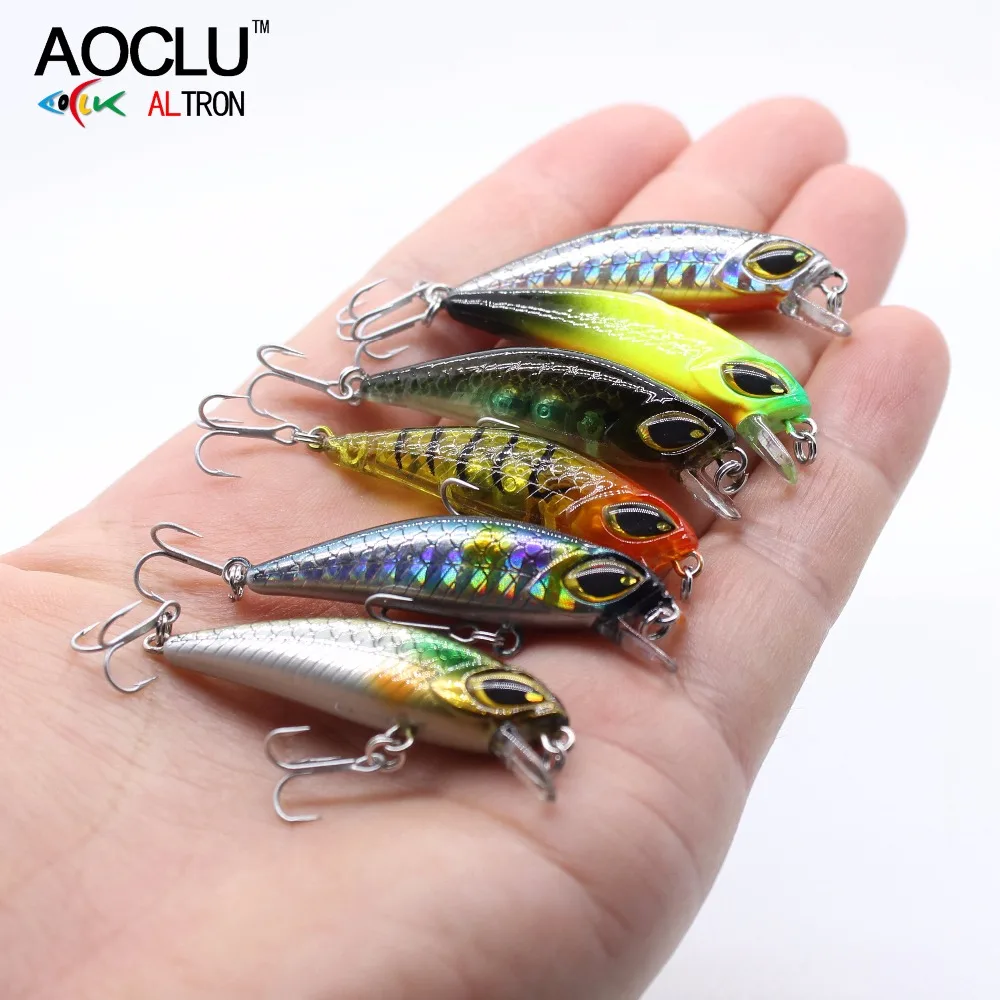 AOCLU-Sinking Minnow Fishing Rattle, Hard Bait Wobbler Lure, Beach, Bass, Jack, Trout, 14 # VMC Hook, Diving, 1.5m, 45mm, 3.0g