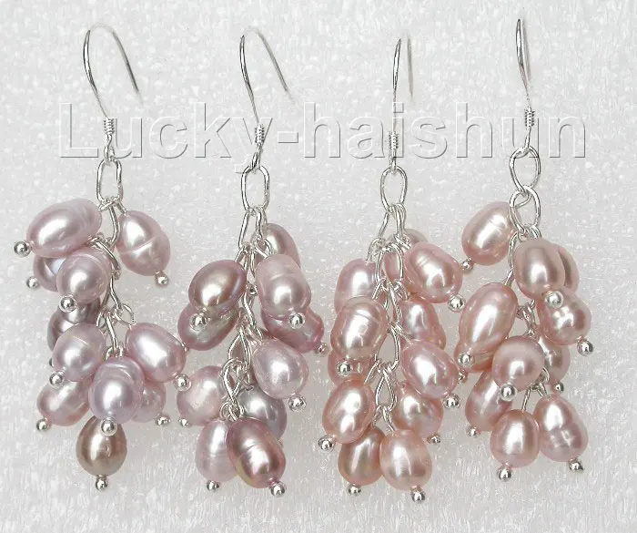 

Free Shipping new hot wholesale Baroque Dangle 2piece grape purple rice pearls Earrings