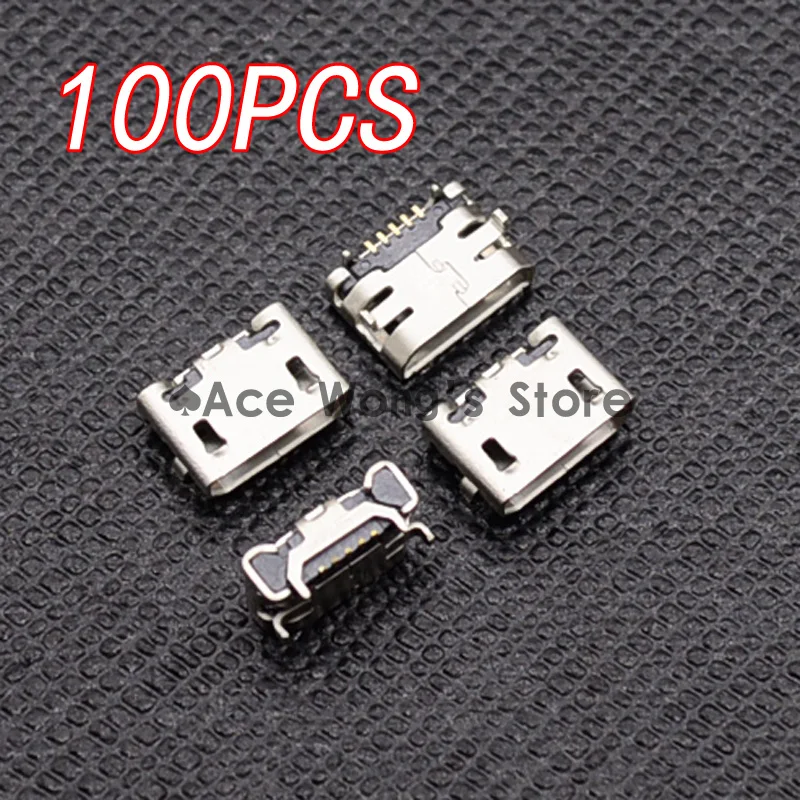 100pcs Micro USB Connector Jack Female Type 5Pin SMT for phones Tail Charging socket PCB Board (Flat interface)