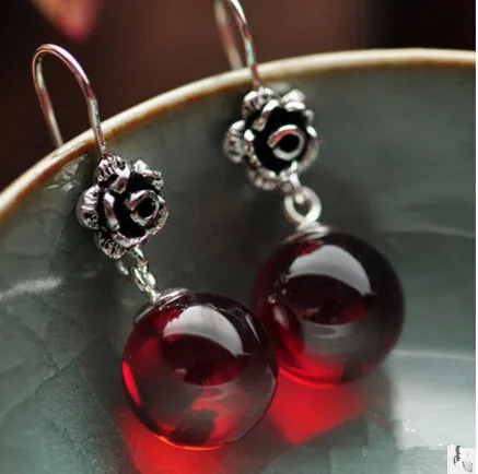 

Ms 925 sterling silver jewelry restoring ancient ways red garnet rose earrings