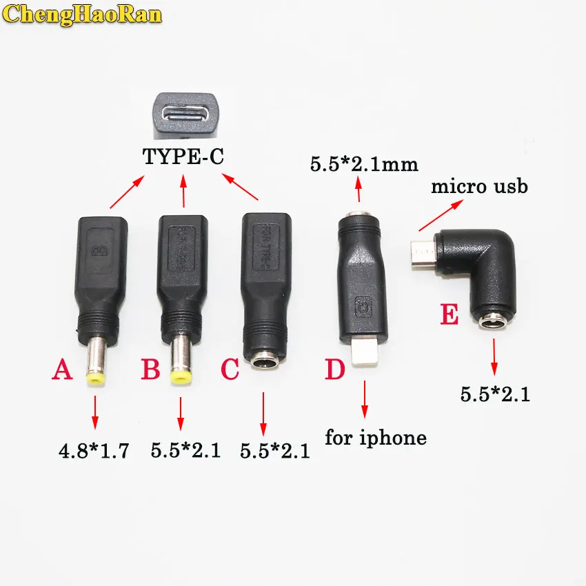 ChengHaoRan DC Type-c female to 5.5*2.1 female/4.8*1.7/5.5*2.1 mm male 5.5*2.1 to micro usb/type-c /for iphone Power Connector