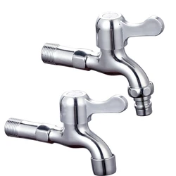 1pc Wall Mount Zinc Silver Water Wall Small Taps Decorative Garden Faucet Long Washing Machine Water Tap Basin Bibcock