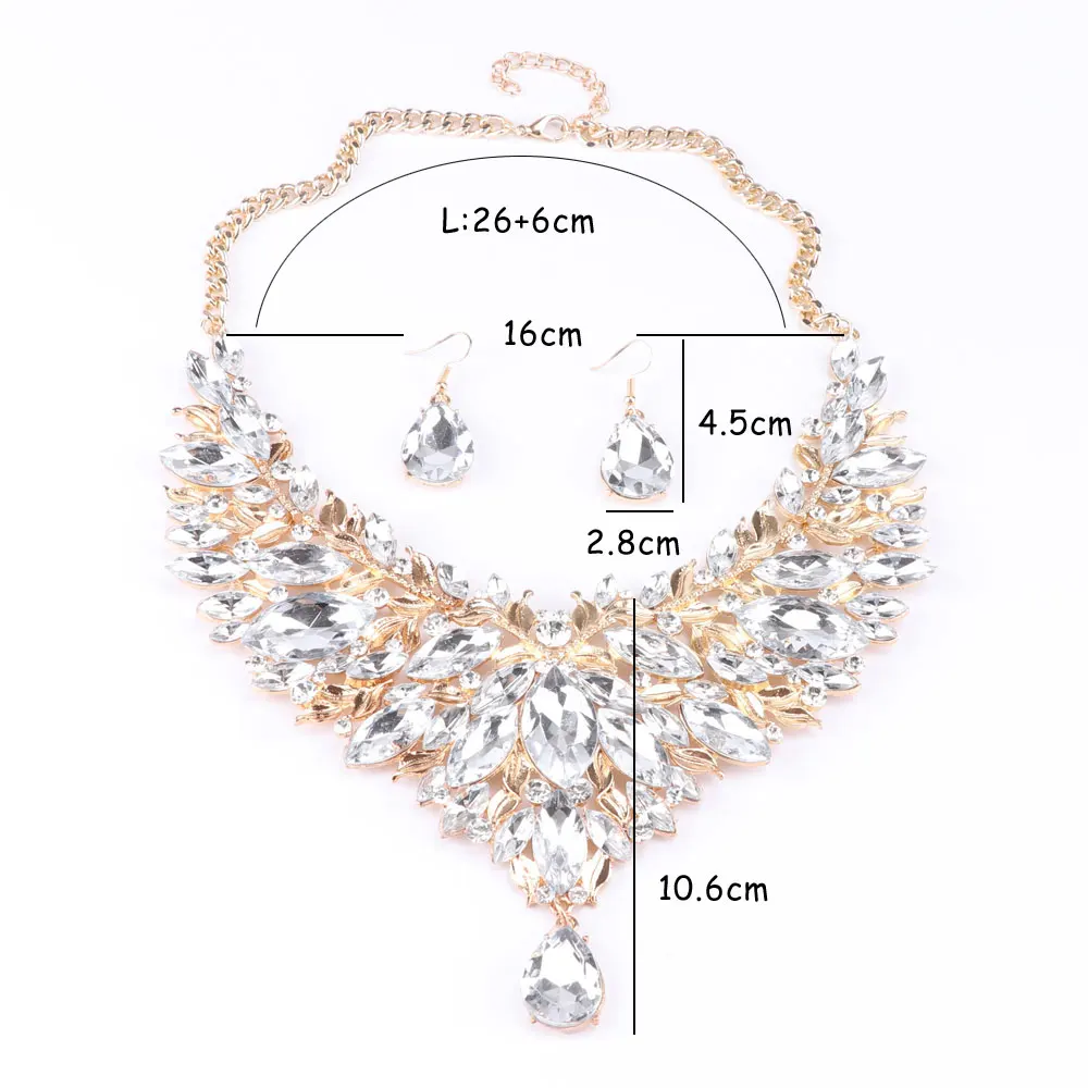 Fashion Jewelry Champagne Cubic Zirconia White Crystal Jewelry Sets For Women Water Drop Pendant/Necklace/Earrings