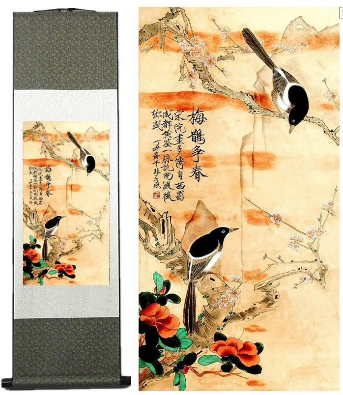 

Spring painting Traditional Birds and flower Painting Home Office Decoration Chinese scroll painting Ink wash painting