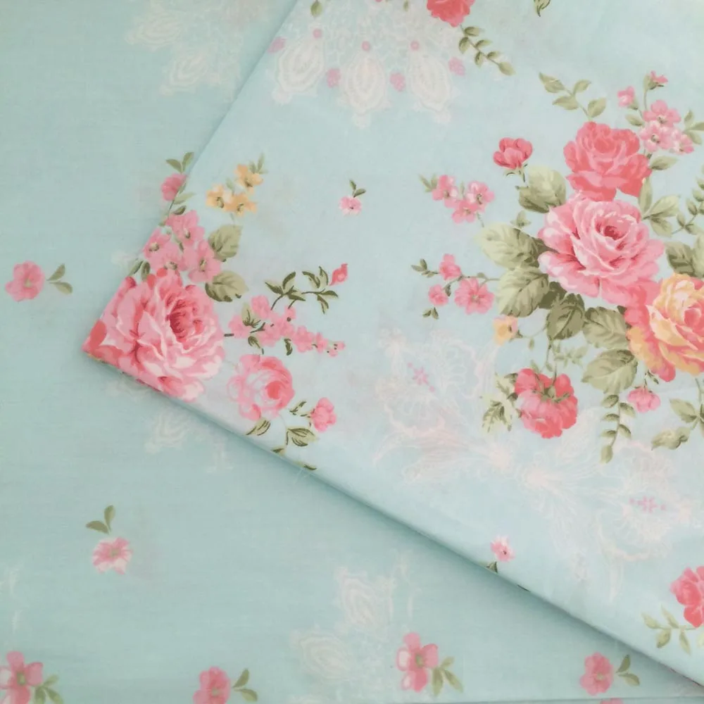 100% Cotton Fresh Elegant Blue Floral Pastoral Flower Twill Cloth DIY For Kid Bedding Dress Chic Curtain Craft Telas Fabrics