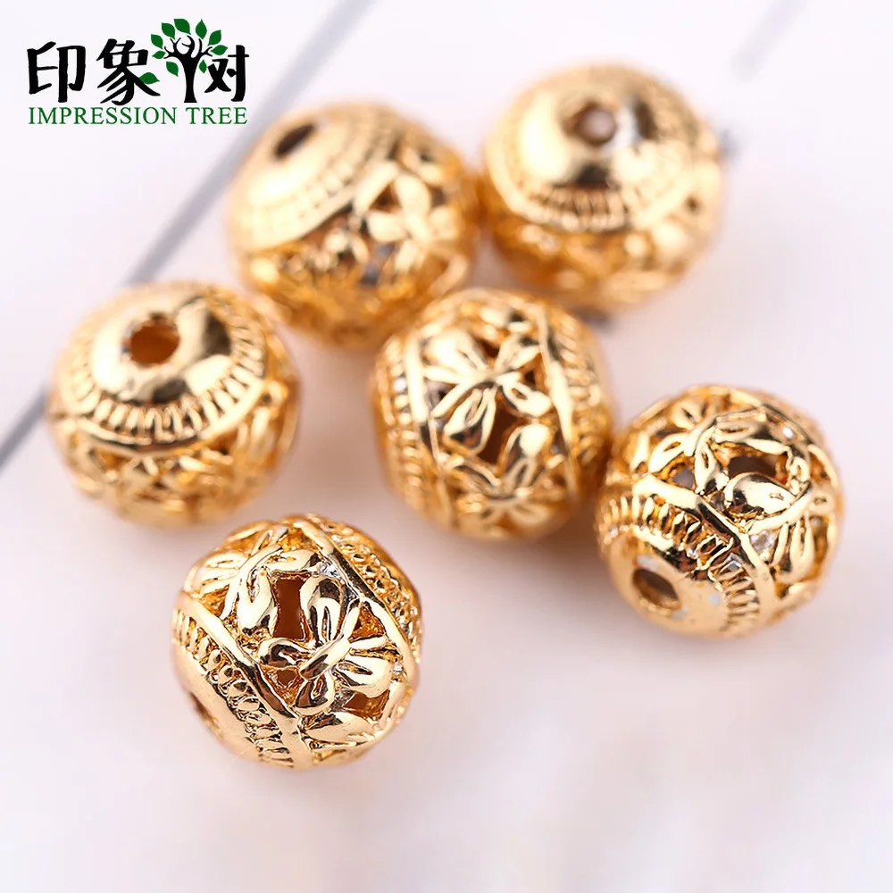 

8mm Gold Plated Copper Beads Hollow Round Butterfly Shaped Spacer Beads For DIY Jewelry Making Components Bracelets Accessories