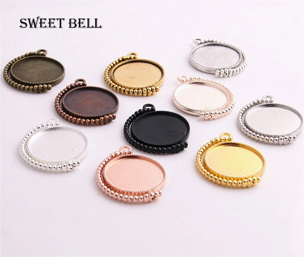 Zoete Bel 10 Pcs Fit 25 Mm Metalen Mix Trendy Rond Dubbelzijdig Cabochon Hanger Instellingen Fit Ketting Hanger D7006