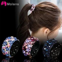 Molans-女性用ラインストーンヘアピン,ヘアアクセサリー,カラー,ポニーテール用,光沢のあるクリスタル,1個