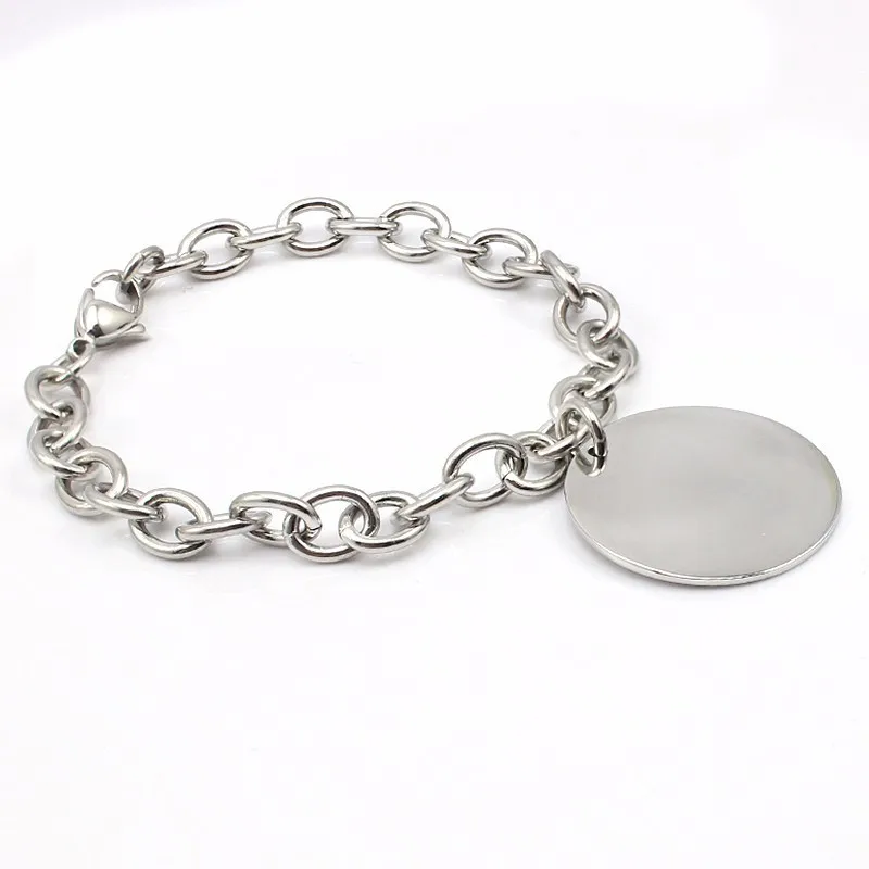 Kobiety modne bransoletki biżuteria akcesoria bransoletki Chain Link bransoletki z okrągłym grawerowanym Logo wycinane laserem/nazwa uroku wisiorek — zdjęcie 3