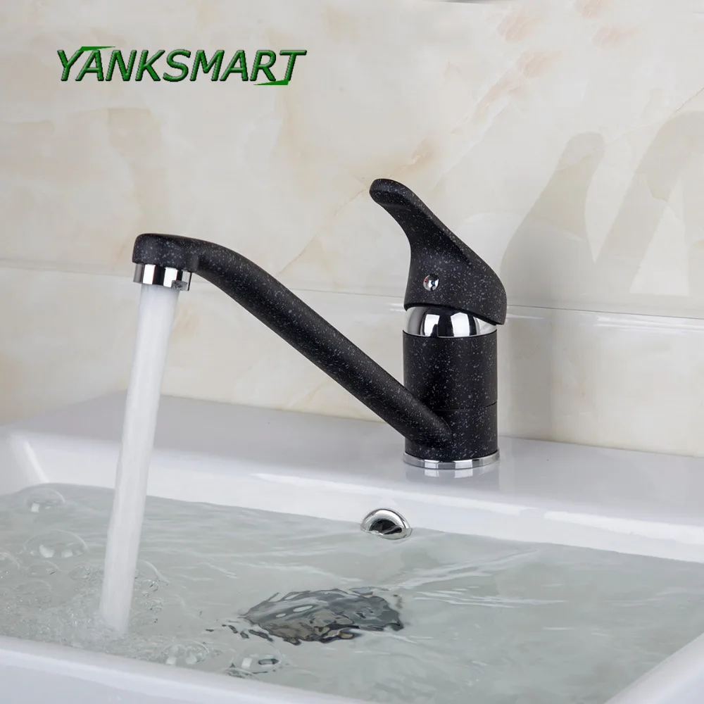 

YANKSMART Kitchen Bathroom Sink Deck Mounted Long spout Black Painting Mixer Hot And Cold Mixer Tap Solid Brass Basin Faucet