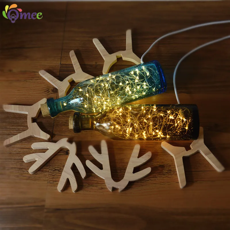 Holz Deer Schreibtisch Nacht Licht Schlafzimmer Blau Grau Glas Flasche Studie String LED Tisch Lampe Weihnachten USB Art Deco Beleuchtung geburtstag