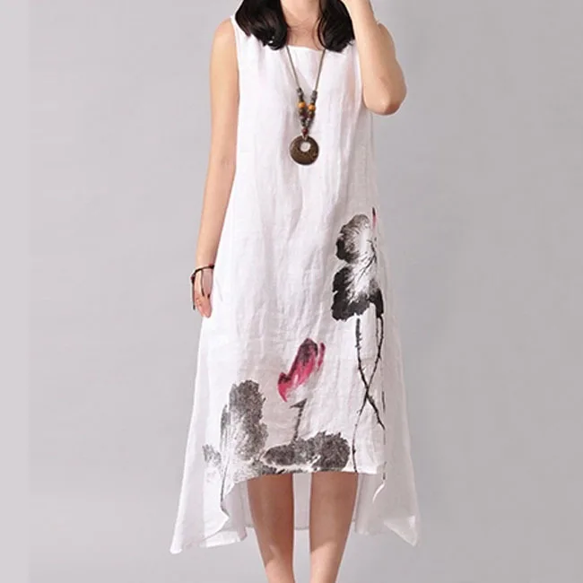 Linen Vintage Long Maternity Dresses Clothes For Pregnant Women Clothing Chinese Style Print Plus Size Dress image 3
