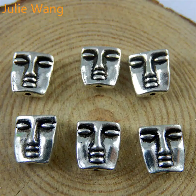 Julie Wang 15PCS Human Face Beads Metal Alloy Antique Bead Handmade Jewelry DIY Bracelet Accessory Findings Making